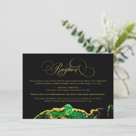 Abstracte Gold Emerald Green Reception Directions Informatiekaartje (Staand voorkant)
