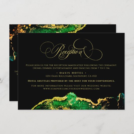 Abstracte Gold Emerald Green Reception Directions Informatiekaartje (Voorkant / Achterkant)