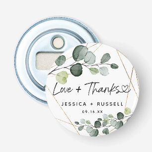 Abstracte Gold Eucalyptus Love en Bedankt Button Flesopener