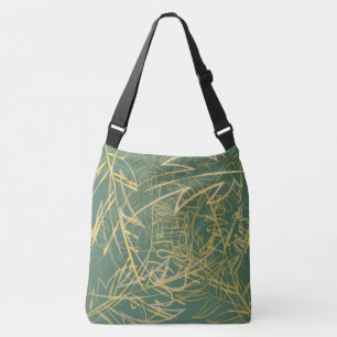 Abstracte Gold Leaf Green-achtergrond Crossbody Tas