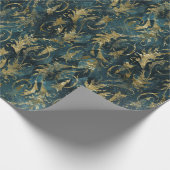 Abstracte Gold Leaves over Groen Cadeaupapier (Hoek)