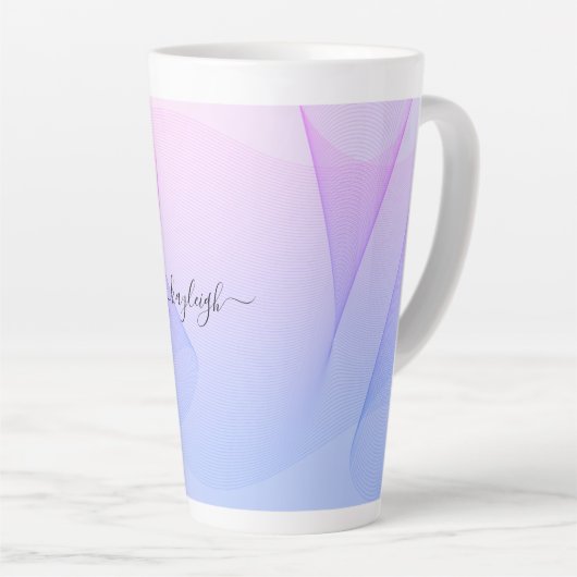 Abstracte golflijnen roze blauw latte mok (Rechterhoek)