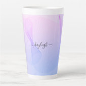 Abstracte golflijnen roze blauw latte mok (Voorkant)
