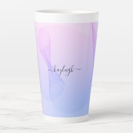 Abstracte golflijnen roze blauw latte mok (Voorkant)