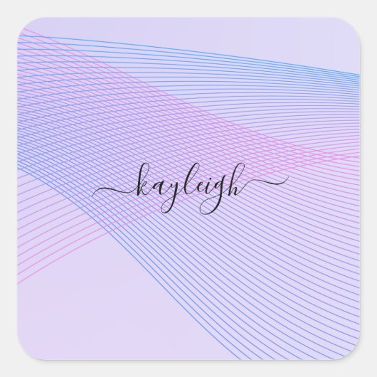Abstracte golflijnen roze blauw vierkante sticker (Voorkant)