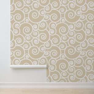Abstracte golfpatroon beige witte oceaan behang