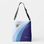 Abstracte golven in blauwe tinten en pekelveren crossbody tas (Achterkant)