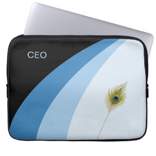 Abstracte golven in blauwe tinten en pekelveren laptop sleeve