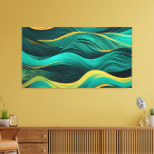 Abstracte golven in een bocht van turquoise en gee canvas afdruk (Insitu (Woonkamer))