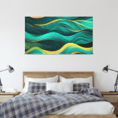 Abstracte golven in een bocht van turquoise en gee canvas afdruk (Insitu (Slaapkamer))