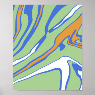 Abstracte golven in groen, blauw, oranje en wit poster