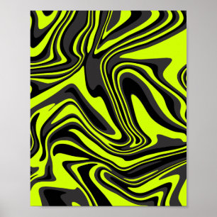 Abstracte golven in helder groen en zwart poster