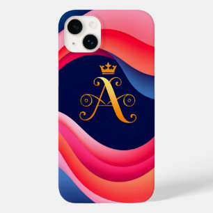 Abstracte golven met stijlvolle gouden initiaal Case-Mate iPhone 14 plus hoesje