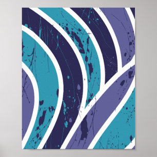 Abstracte golven met verfspatten poster