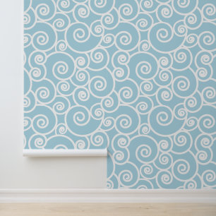 Abstracte golven Patroon Licht Blauw en Witte Ocea Behang