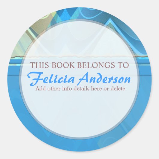 Abstracte golven: Rond artistiek bookplate label (Voorkant)