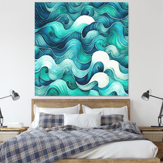 Abstracte golven wandelen — groot canvas afdrukken (Insitu (Slaapkamer))
