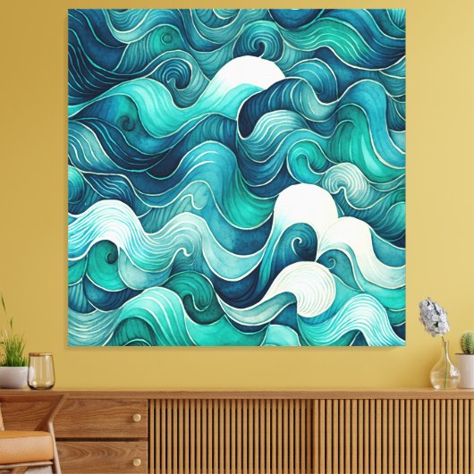 Abstracte golven wandelen — groot canvas afdrukken (Insitu (Woonkamer))