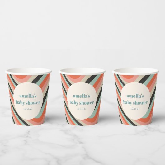Abstracte golvende streep aqua perzik aangepaste B Papieren Bekers (Multi)
