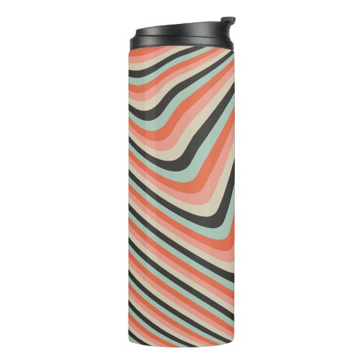 Abstracte golvende strepen Aqua en perzik geperson Thermosbeker (Gedraaid links)