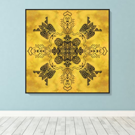 Abstracte Gothic Tribal Line Tekening Herhalingspa Canvas Afdruk (Insitu (Houten vloer))