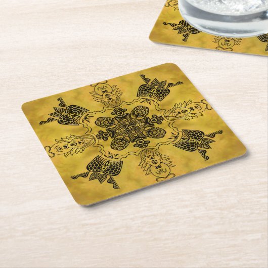 Abstracte Gothic Tribal Line Tekening Herhalingspa Vierkante Kartonnen Onderzetter (Schuin)