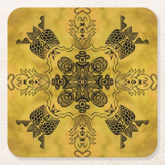 Abstracte Gothic Tribal Line Tekening Herhalingspa Vierkante Kartonnen Onderzetter (Voorkant)
