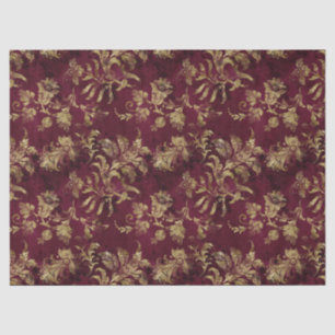 Abstracte goudbloemen op de rode decoupage tissuepapier