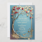 Abstracte gouden appelboom bruiloft save the date (Voorkant)