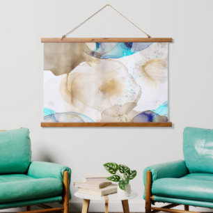 Abstracte gouden blauwe vlecht schilderen hangend wandkleed