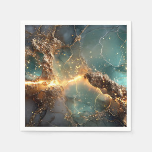 Abstracte gouden en Blauwgroen gemarmerde kunst Servet