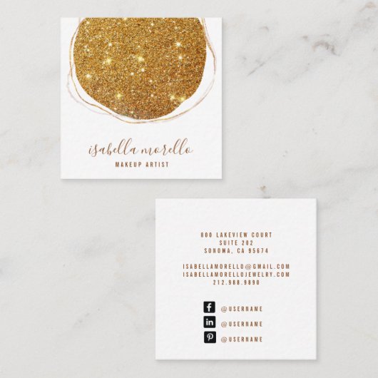 Abstracte Gouden Glitter Script Naam Make-up Artis Vierkante Visitekaartje (Voorkant / Achterkant)