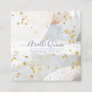 Abstracte Gouden Glitter Waterverf Make-up Artist Vierkante Visitekaartje