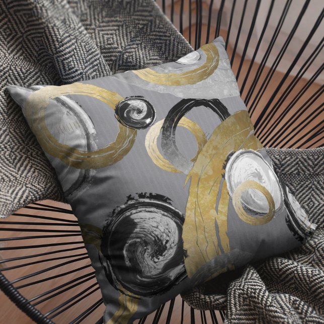 Abstracte gouden kleur Ring zwarte witte ronde cir Kussen (Creator heeft geüpload)