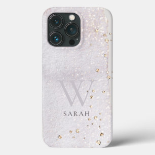 Abstracte Gouden Lila Kwasstreek Monogram Glitters iPhone 13 Pro Hoesje