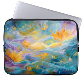Abstracte Gouden Lotus Drijvende Bloemen Laptop Sleeve