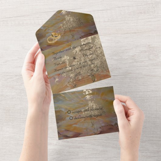 Abstracte gouden oneindige bruiloft all in one uitnodiging (Afscheurbaar)