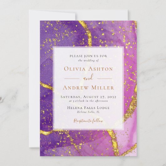 Abstracte gouden Paarse bruiloft Kaart (Voorkant)