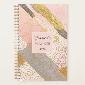 Abstracte gouden strepen en roze kronkels geperson planner