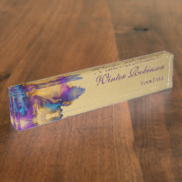 Abstracte gouden waterverf kleurrijke inkt naambordje