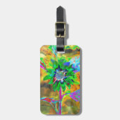 Abstracte goudgroene zonnebloem | retro funky bagagelabel (Voorkant verticaal)