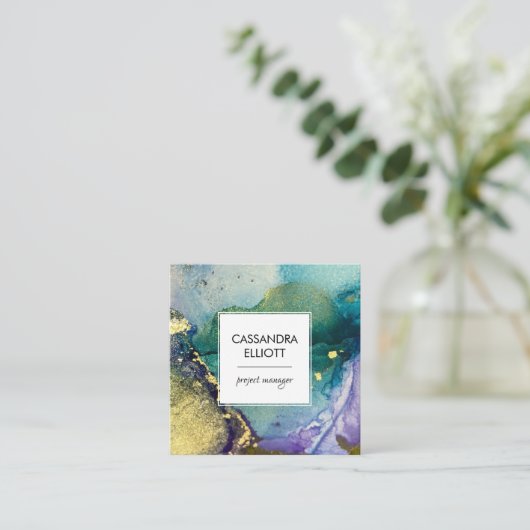 Abstracte goudkleurige goudvetten met vloeiende  k vierkante visitekaartje (Staand voorkant)