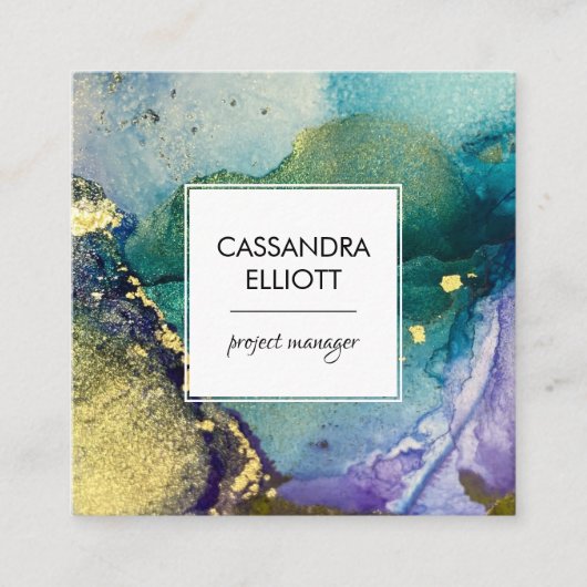 Abstracte goudkleurige goudvetten met vloeiende  k vierkante visitekaartje (Voorkant)