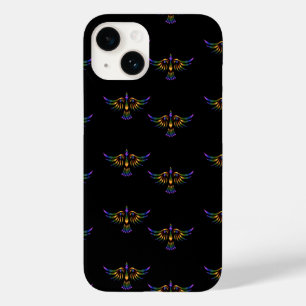 Abstracte goudvogel, paars en groen, zwart Case-Mate iPhone 14 hoesje
