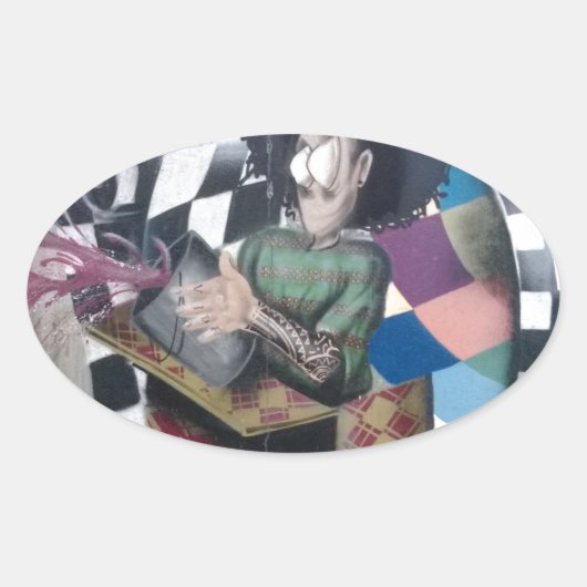 Abstracte graffiti-kunst ovale sticker (Voorkant)