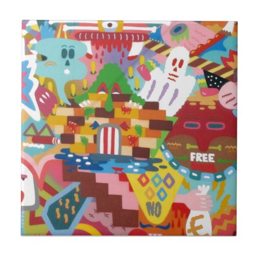 Abstracte graffiti-muurschildering tegeltje (Voorkant)