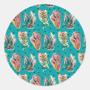 Abstracte grafische cactus Succulent Patroon Ronde Sticker