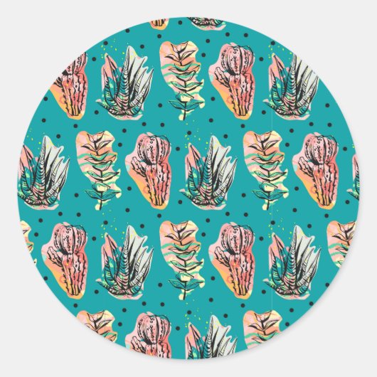 Abstracte grafische cactus Succulent Patroon Ronde Sticker (Voorkant)