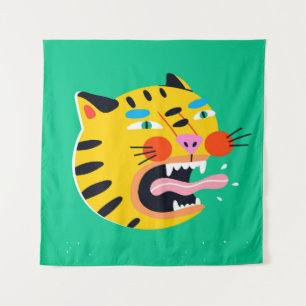 Abstracte grappige tijger wandkleed