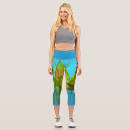 Abstracte Grassen Turquoise Capri Leggings